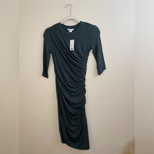 Helmut Lang NWT dress | asymmetric nova jersey ruched fitted midi | size P (XS)